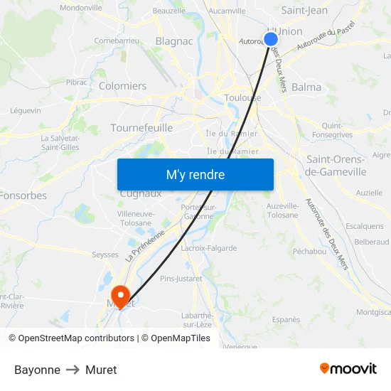 Bayonne to Muret map
