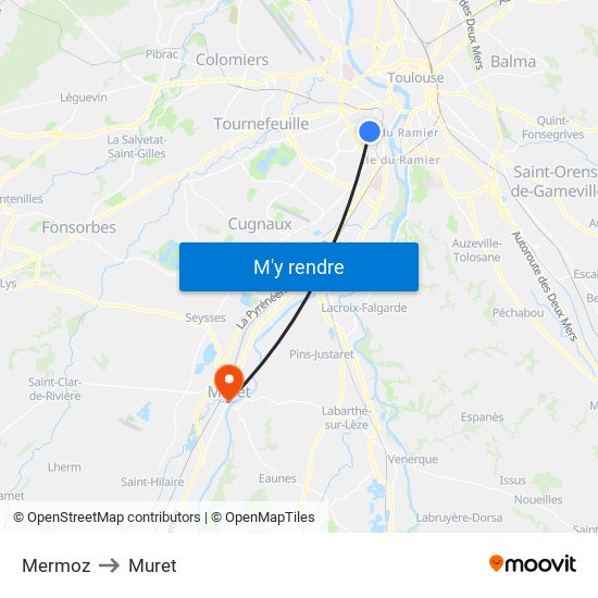 Mermoz to Muret map