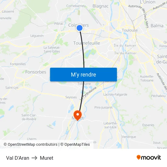 Val D'Aran to Muret map