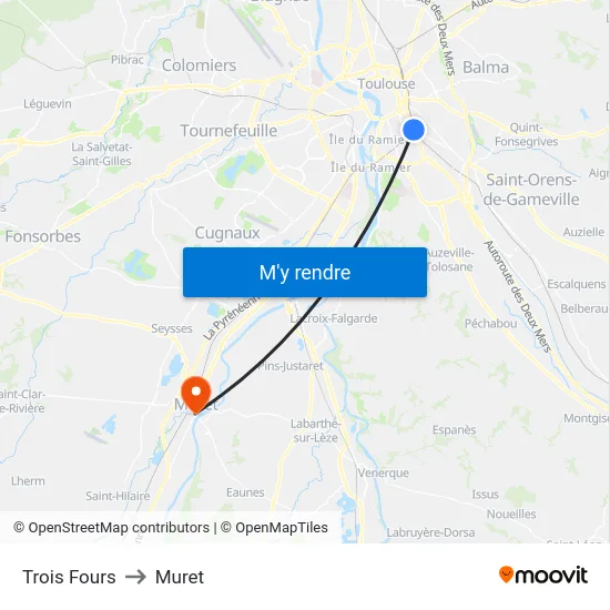 Trois Fours to Muret map