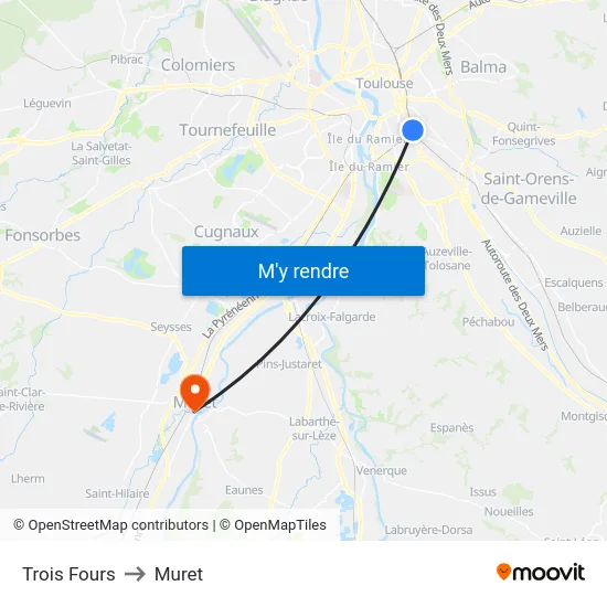 Trois Fours to Muret map