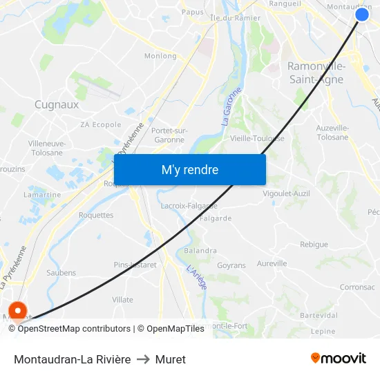 Montaudran-La Rivière to Muret map