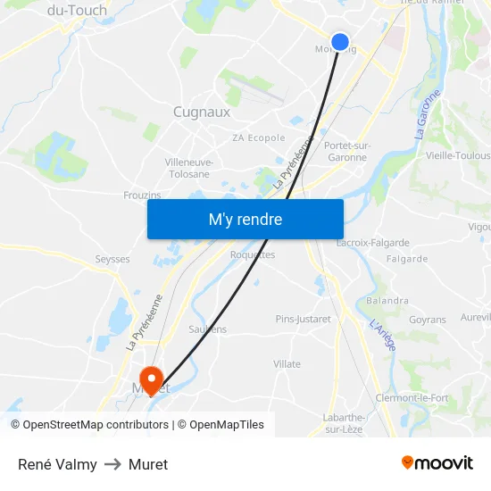 René Valmy to Muret map