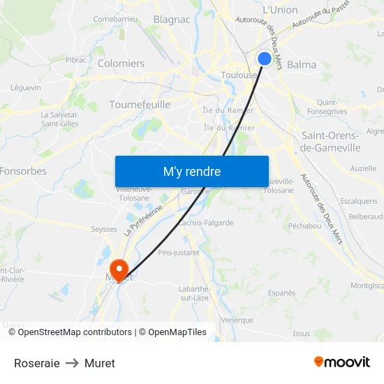 Roseraie to Muret map