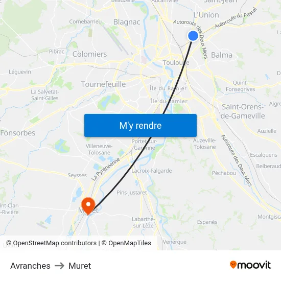 Avranches to Muret map