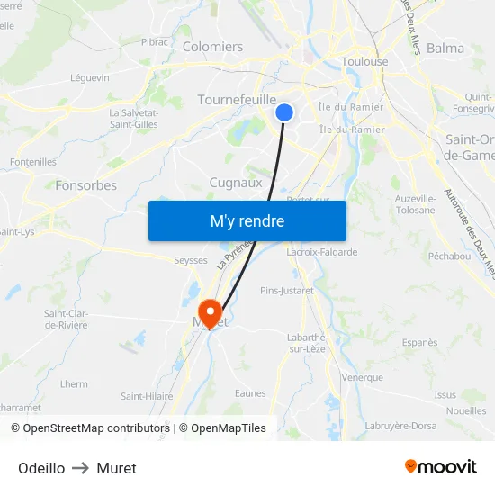 Odeillo to Muret map
