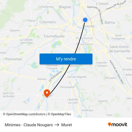 Minimes - Claude Nougaro to Muret map