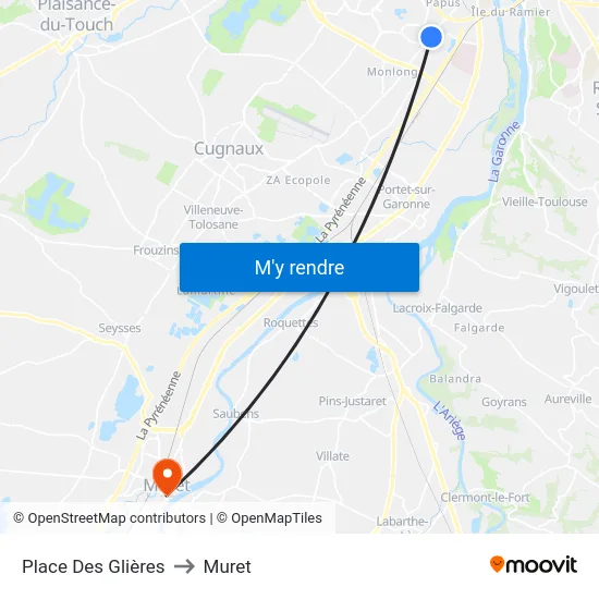 Place Des Glières to Muret map