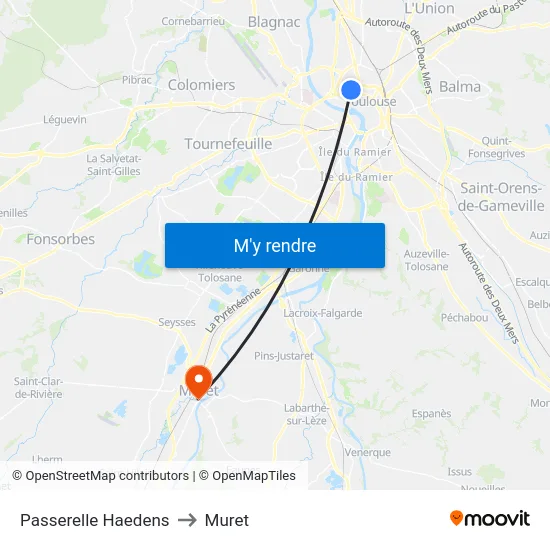 Passerelle Haedens to Muret map