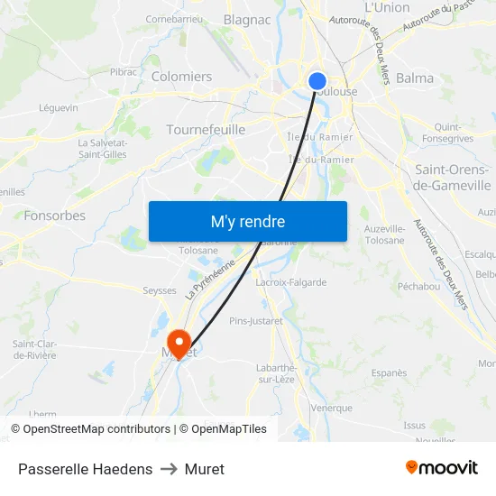 Passerelle Haedens to Muret map