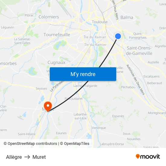 Allègre to Muret map