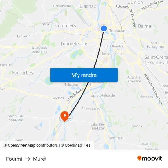 Fourmi to Muret map