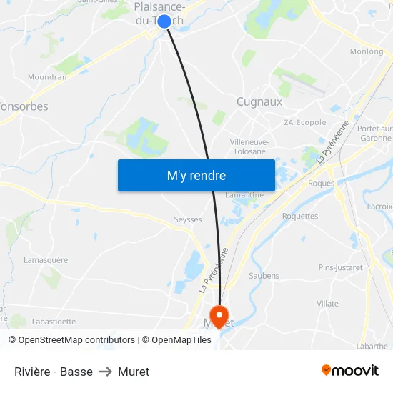Rivière - Basse to Muret map