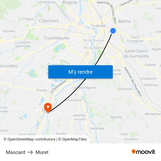 Mascard to Muret map