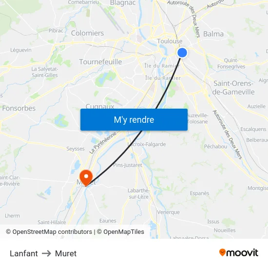 Lanfant to Muret map