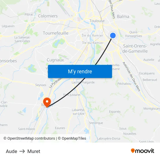 Aude to Muret map