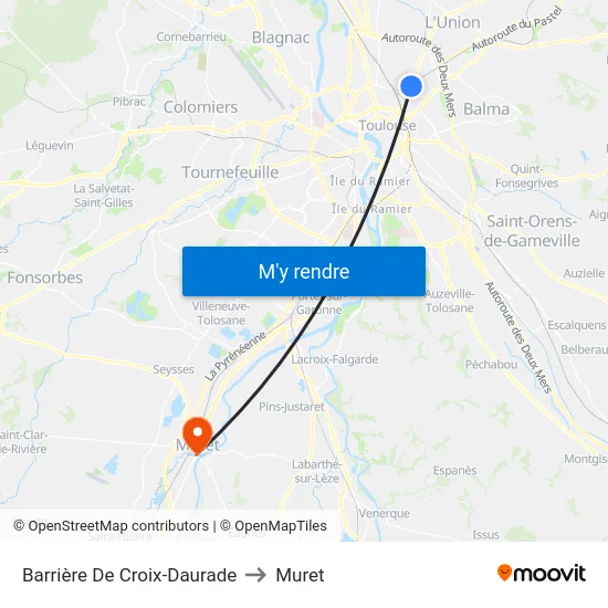 Barrière De Croix-Daurade to Muret map