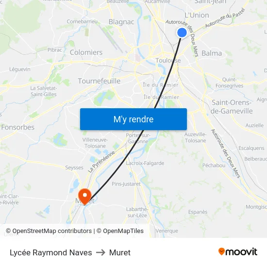 Lycée Raymond Naves to Muret map