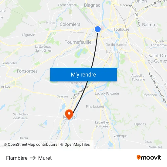 Flambère to Muret map