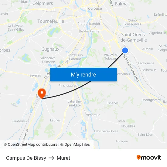 Campus De Bissy to Muret map