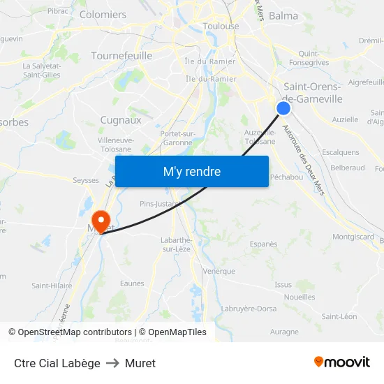 Ctre Cial Labège to Muret map