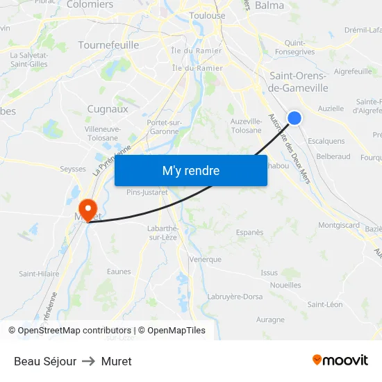 Beau Séjour to Muret map