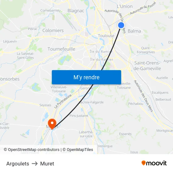 Argoulets to Muret map