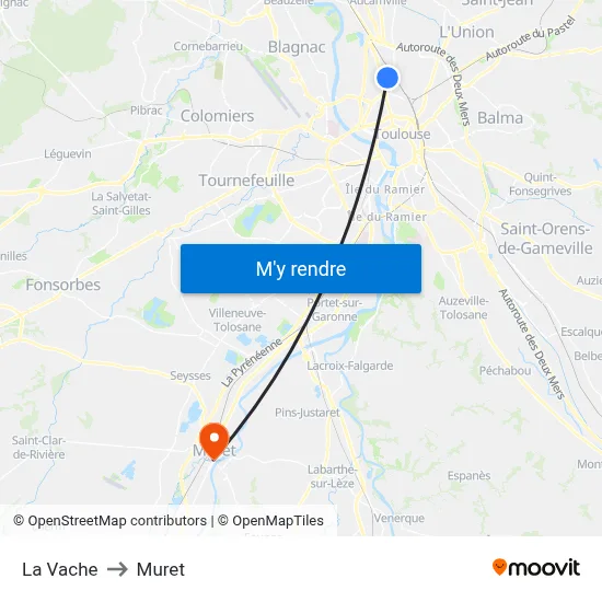 La Vache to Muret map