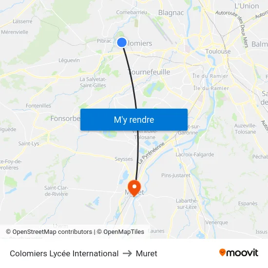Colomiers Lycée International to Muret map