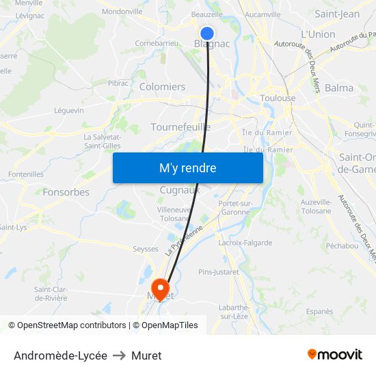 Andromède-Lycée to Muret map