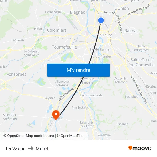 La Vache to Muret map