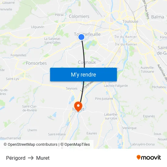 Périgord to Muret map