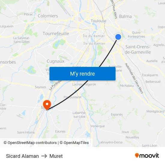 Sicard Alaman to Muret map