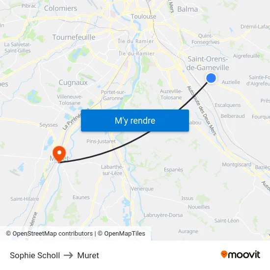 Sophie Scholl to Muret map