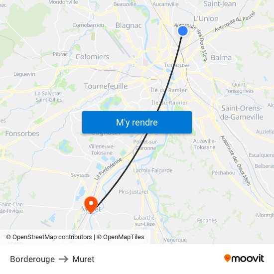 Borderouge to Muret map