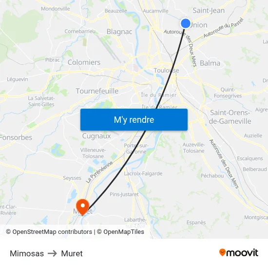 Mimosas to Muret map