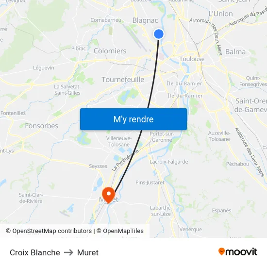Croix Blanche to Muret map