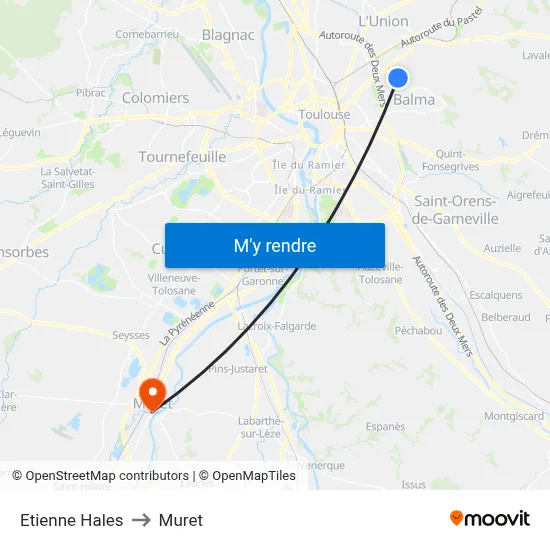 Etienne Hales to Muret map