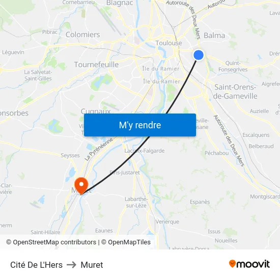 Cité De L'Hers to Muret map