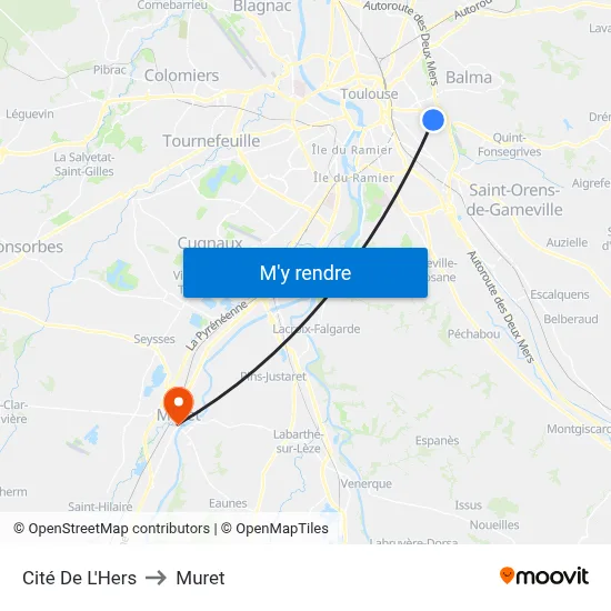 Cité De L'Hers to Muret map