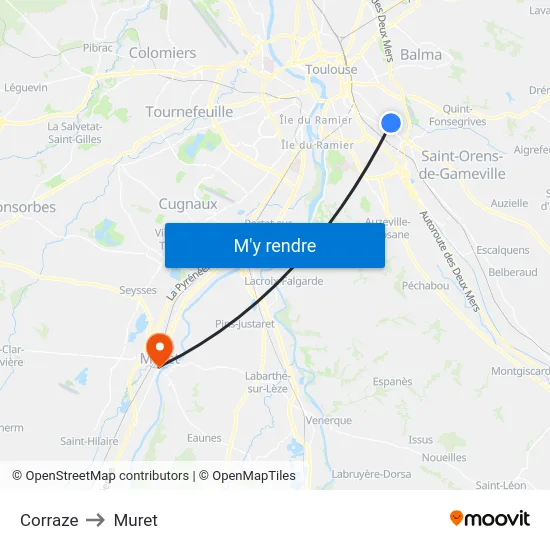 Corraze to Muret map