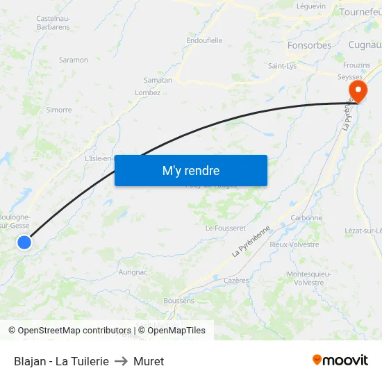 Blajan - La Tuilerie to Muret map
