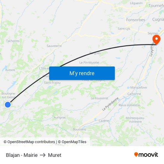 Blajan - Mairie to Muret map