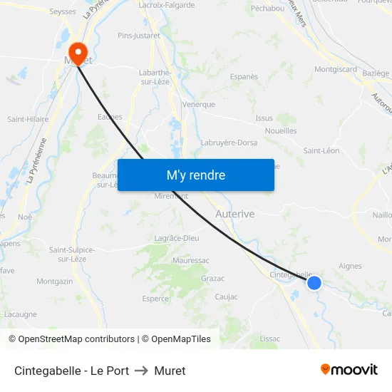Cintegabelle - Le Port to Muret map