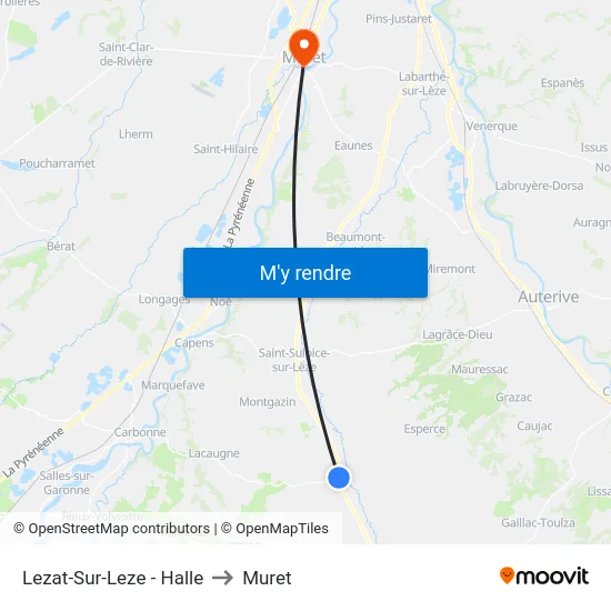 Lezat-Sur-Leze - Halle to Muret map