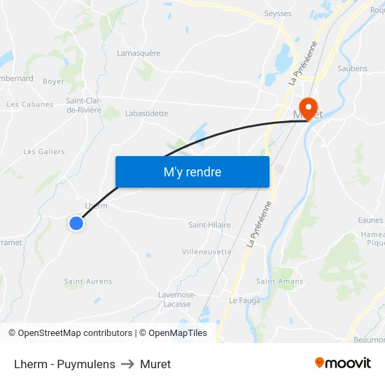 Lherm - Puymulens to Muret map