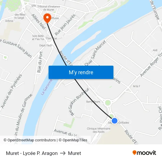 Muret - Lycée P. Aragon to Muret map