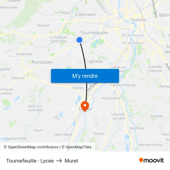 Tournefeuille - Lycée to Muret map