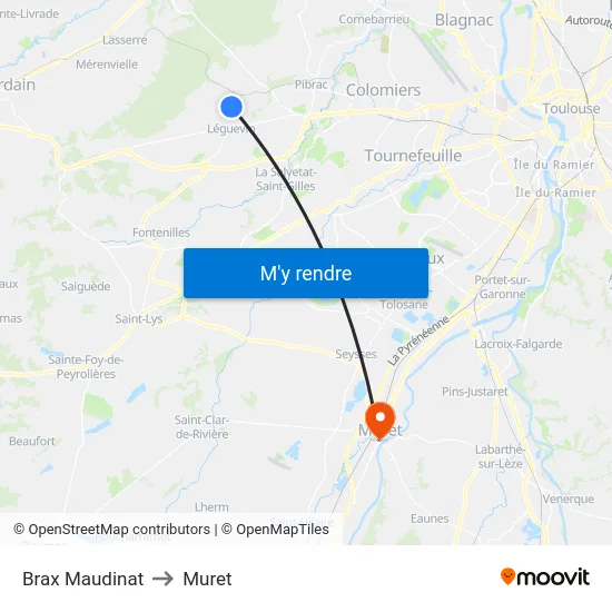 Brax Maudinat to Muret map