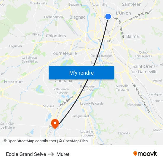 Ecole Grand Selve to Muret map